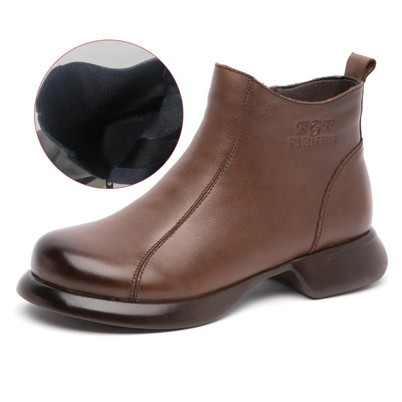 

Кожаные ботинки Мартин женские зимние бархатные теплые подошва мягкая поверхность ретро простые низкий каблук боковая молния нескользящие короткие ботинки женские 41