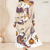 Women Plus Size Two Piece Dress Set Tie Neck Three Quarter Sleeve Cardigan Sleeveless Long Dress Halloween Ghost Pumpkin Printed White