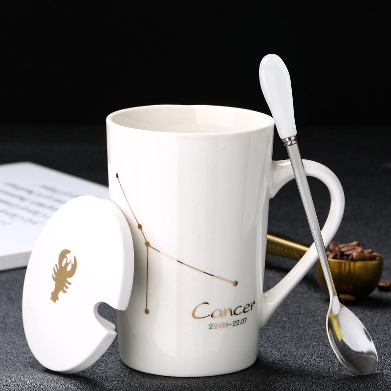 Creative Ceramic Mug - Zodiac Constellations with Lid & Spoon, Perfect Gift for Couples
