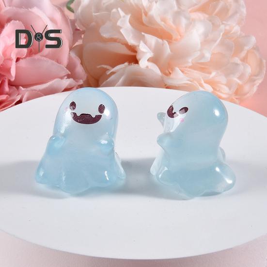 6Pcs Luminous Mini Resin Ghost Figurines Glowing Halloween Ornaments Small Ghost Micro Miniature Statue for Outdoor House Landscape Party