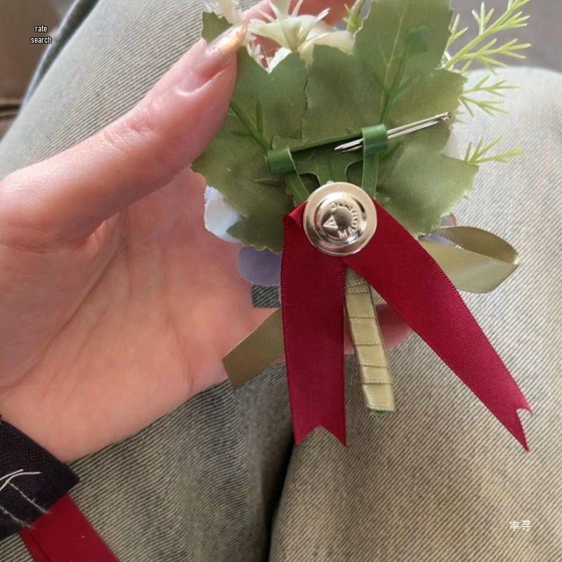 Mori-Style Korean Camellia Wedding Boutonniere & Bridesmaid Wrist Corsage Set