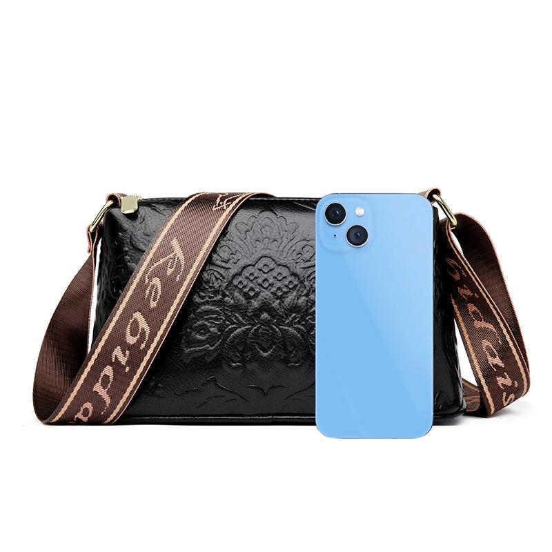 Luxury Retro Floral Embossed Leather Crossbody Bag for Women – Fashion Shoulder Bag with Wide Strap, Casual Daily & Travel Handbag