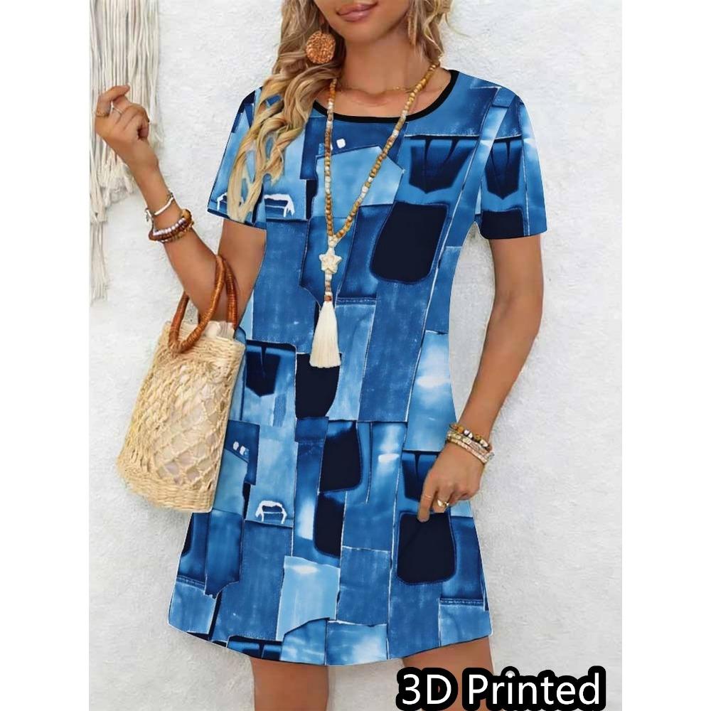 3D Plaid Patchwork Vintage Dress Retro Checkered Print Dress Women's Fashion Dress Vestidos