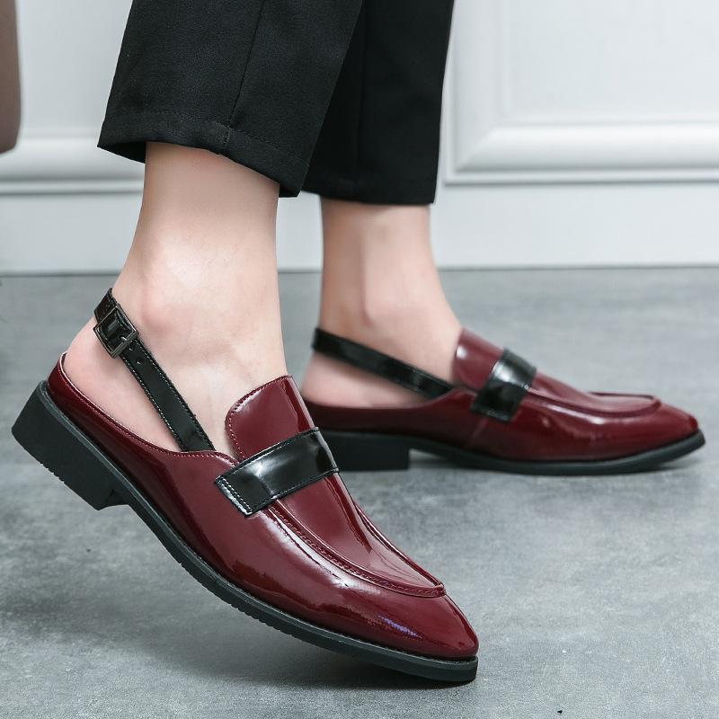 

Large size half-drag high root leather shoes 2025 summer new personalized catwalk buckle bag head foreign trade large size sandals 38 чорний