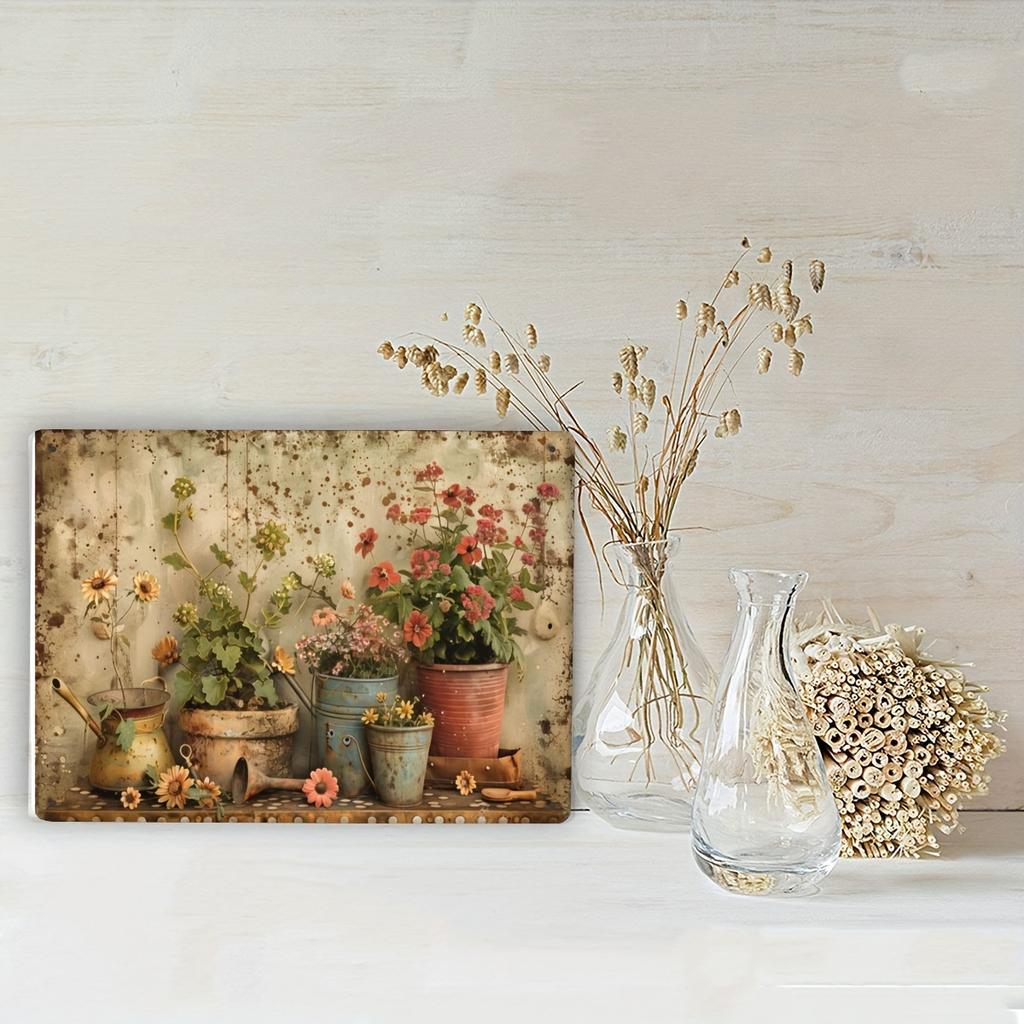 Mfoever Tin Sign HD Tin Sign Vintage Rustic Flower Potted Plants Retro Metal Tin Sign for Garden Wall Decor