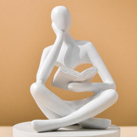 Resin Thinker Statue Bookshelf Decor, Abstract Reading Figure Sculpture, Modern Office Desk Ornament, Inspirational Gift for Teachers & Book Lovers