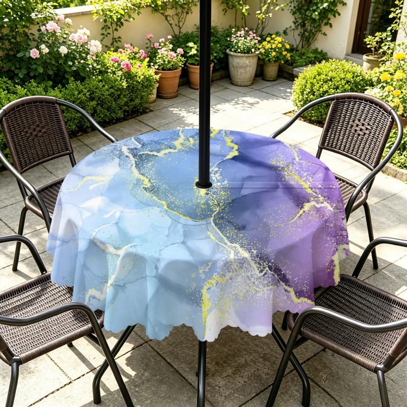 Outdoor Round Tablecloth With Umbrella Hole Waterproof Oil-Resistant Patio Dining Cover Deck Garden Terrace