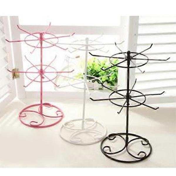Double Tier Metal Rotating Jewelry Stand Earring Necklace Display Holes Holder Rack