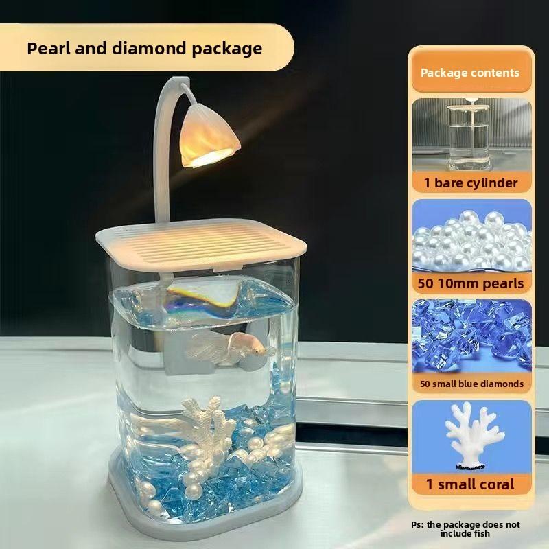 

Мини настольный стеклянный аквариум для рыбок со светодиодной подсветкой для детей, с местом обитания для петушков with Pearl coral type