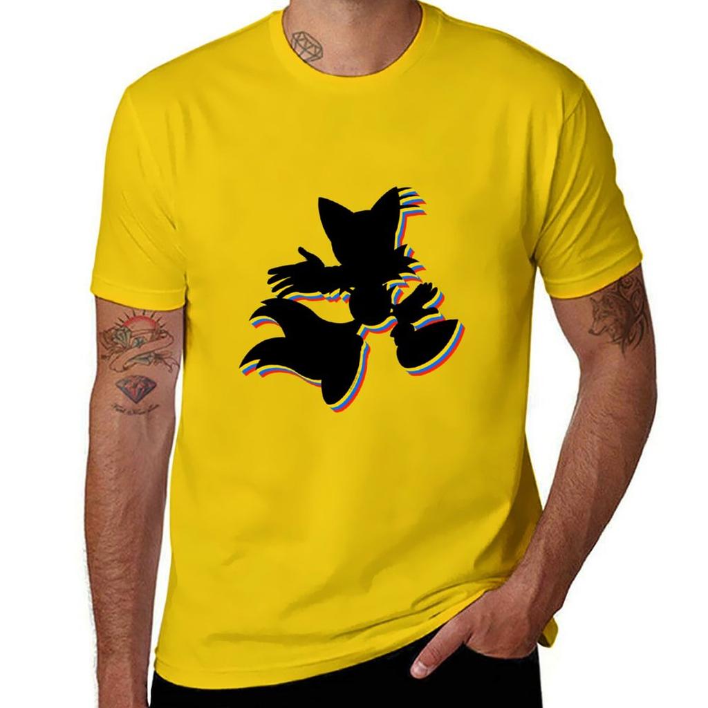 Tails Miles Prower Multi Coloured Tshirt blacks Short sleeve tee korean fashion men clothings