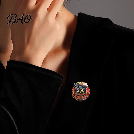 Firefighter Gift Commemorative Enamel Brooch Pin, US 250th Anniversary Patriotic Badge Pin Badge, Symbol Jewelry for Jackets Hats Uniforms Tribute