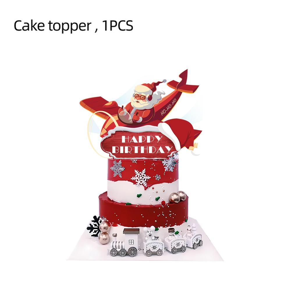 

Christmas Theme Decoration Santa Claus Christmas Tree Baby Elk Flag Cake Ornament Dress Up Creative Figure