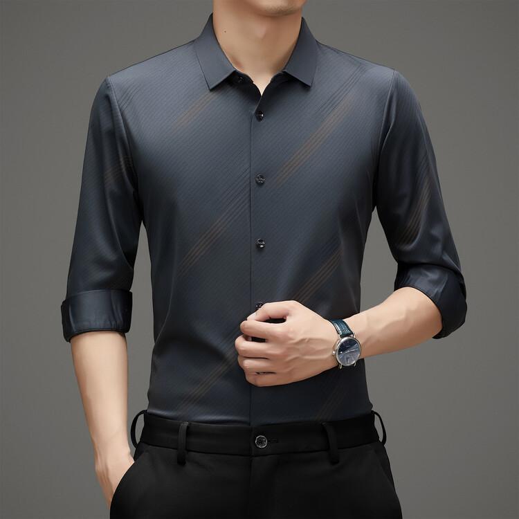 Fashion Business Long Sleeve Striped Shirt Winter Men s Casual M