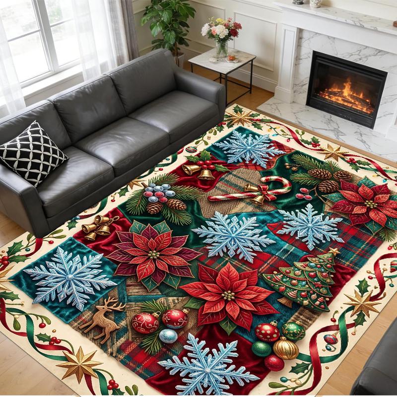 Christmas Printed Square Area Rug Soft Non Slip Floor Carpet For Bedroom Holiday Gift