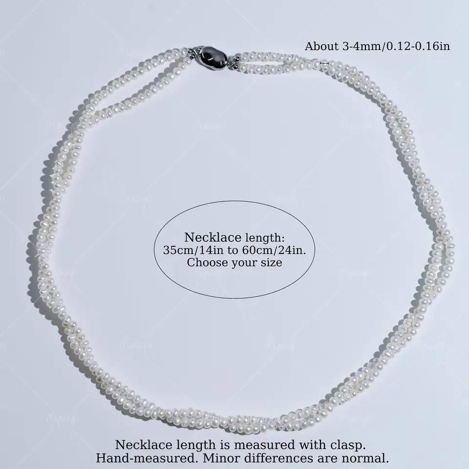 MYSOYA Double Layer White Mini Freshwater Pearl Necklace with Silver Pea Clasp 14in