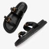 Luxury   Platform Slippers for Women Summer High Quality Soft Leather Metal Buckle Slide Sandals Beach Flat Shoes