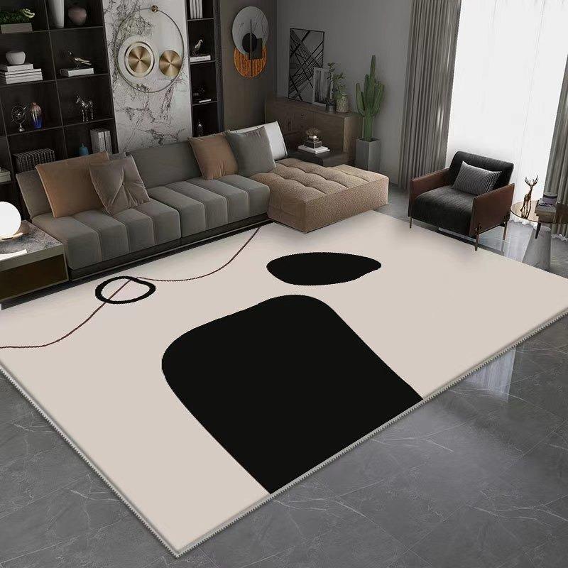 Minimalist Black and White Geometric Pattern Area Rug Modern Abstract Design Floor Mat for Living Room Bedroom Home Decor