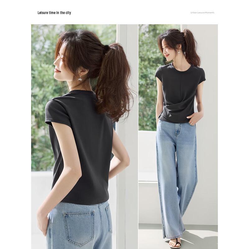 Women's Casual Slim-Fit Twisted Waist Short Sleeve T-Shirt