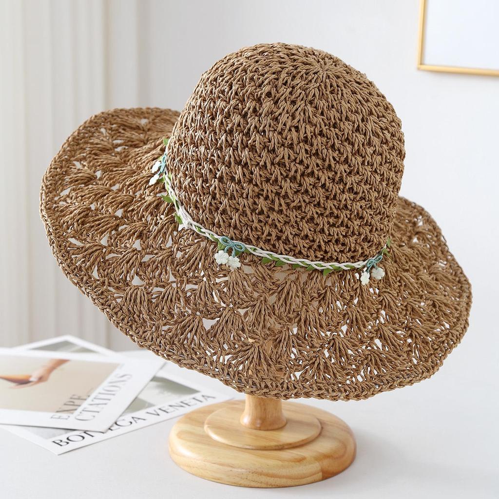 Women's Large Brim Foldable Breathable Straw Sun Hat for Summer Travel & Vacation