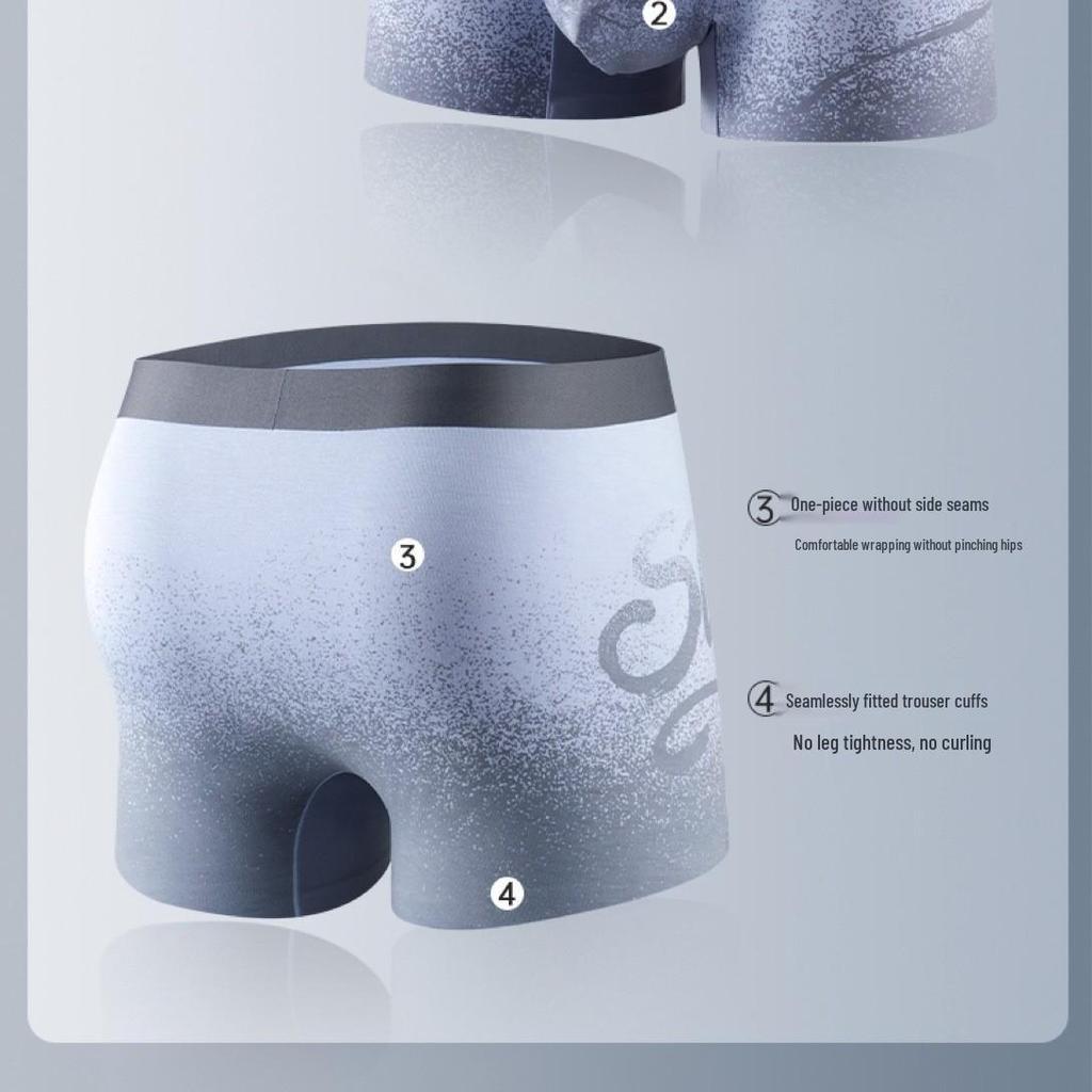 Digital Print Men's Lenzing Modal Seamless Boxer Briefs - Antibacterial, Breathable Mulberry Silk Trunks