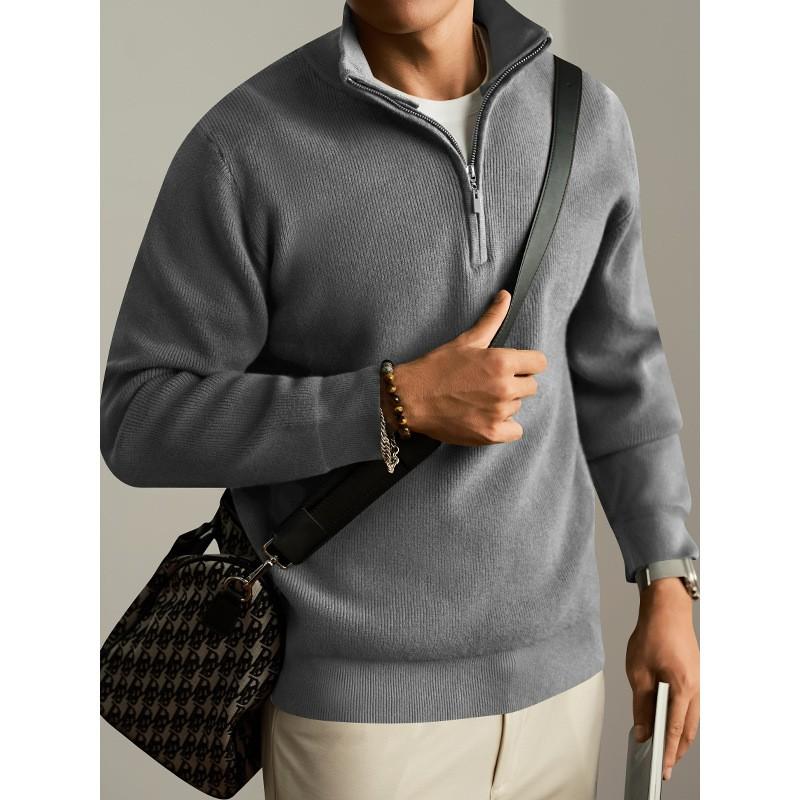 Mens Half-Zip Stand Collar Knit Sweater 2026 Fall Winter Vintage Preppy Casual Pullover