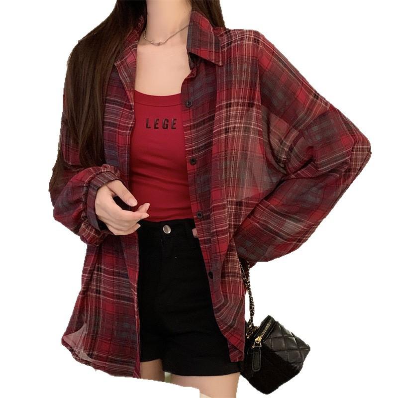 1116 New Blue Plaid Shirt Women's Summer Thin Sunscreen Shirt Design Sense Niche Top Jacket Trendy