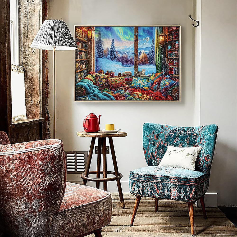 MISITU Jigsaw Puzzle, 1000 Pieces, Landscape, Winter, Snow, Book, Cat, Gift, Birthday, Christmas, Stylish Interior Decor, Snow Viewing (50 X 70cm)