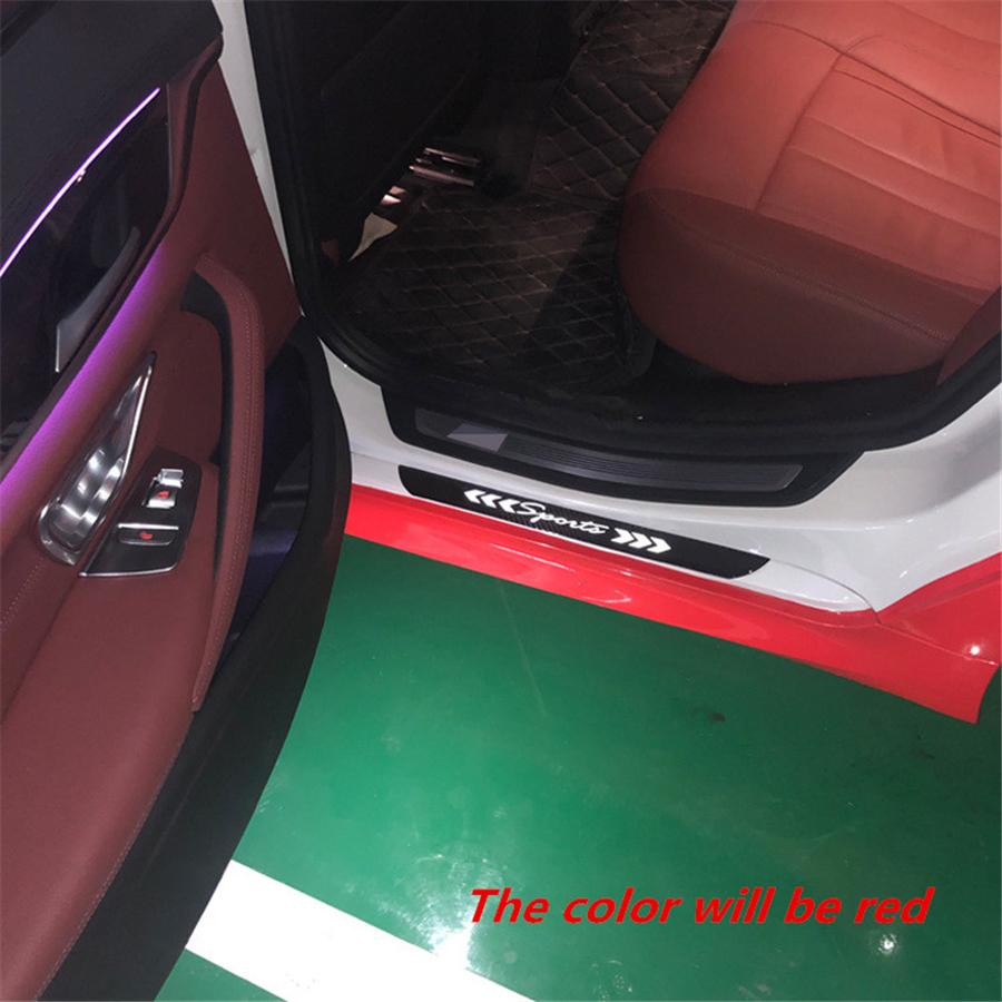 4Pcs Rear Carbon Fiber Car Door Welcome Plate Sill Scuff Anti-Scratch Protectors