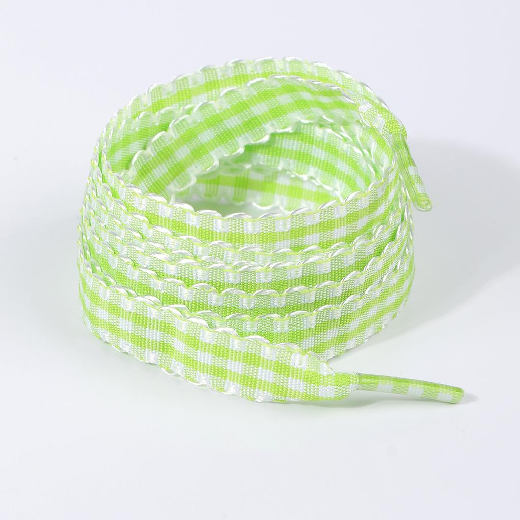 Scalloped Edge Gingham Shoelaces 1.2cm Width Ruffled Plaid Ribbon Laces Multicolor Anti-Slip Knot Decor Strings for Casual Shoes