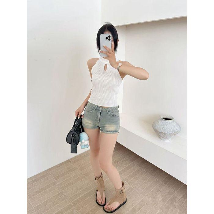 Sexy Halter Top with A Halter Top Sleeveless Knitted Knitted Top for Women Summer