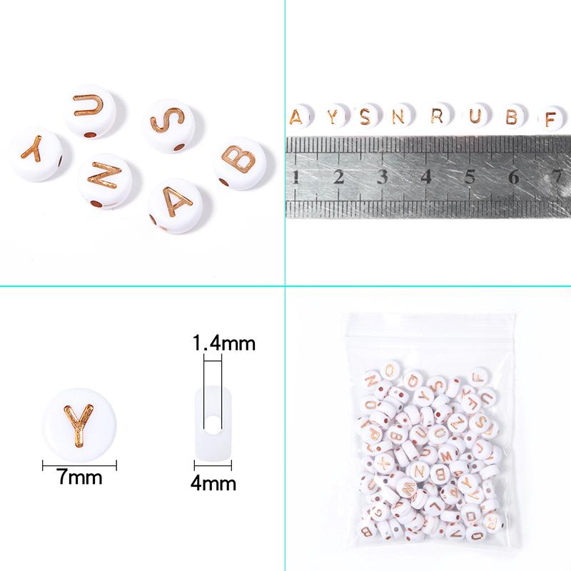 100Pcs 7mm Acrylic Alphabet Beads Rose Gold Letter Loose Flat Round Beads For Jewelry Making Findings DIY Bracelet Earrings Gift