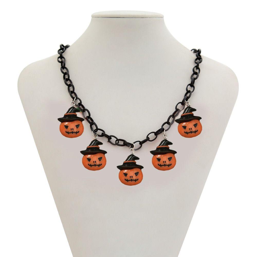 Cartoon Halloween Pumpkin Necklace Bat Halloween Jewelry Ghost Pendant Necklace  Ghost Festival