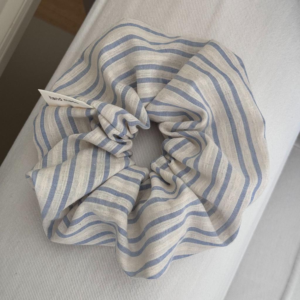 French Large Intestine Circle, Sky Blue Checkered Hair Band, Retro Hair Tie Headwear, Forest-style Hair Tie Headwear