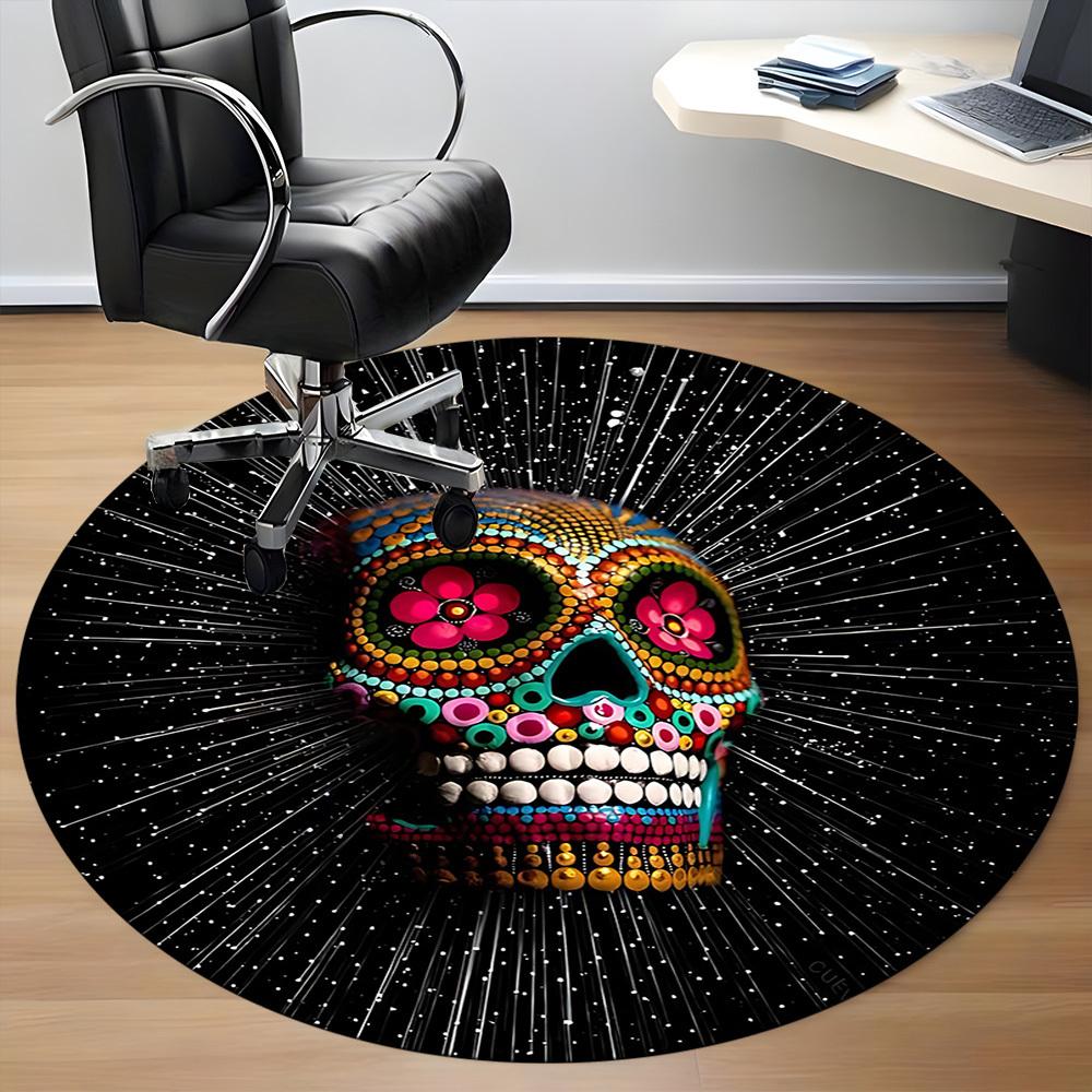 1PC Sugar Skull, Day of the Dead Office Round Area Rug, Mat Suitable ForOffice, Under Office Chairs Bedroom Living Room Home Decor, Room Deco