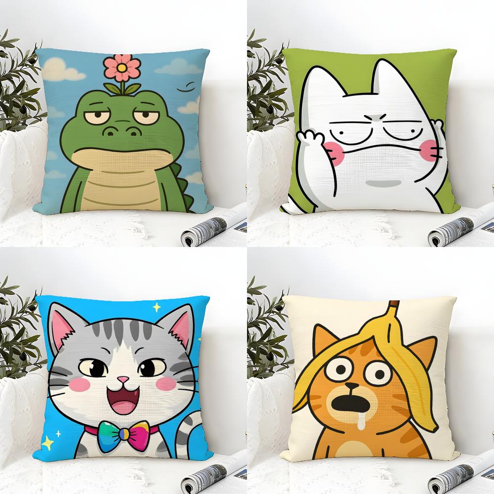Fashing Cat Funny Party Pattern Pillow Case Natural Linen Double-Sided Printing Sofa Home Decor Cushion Cover