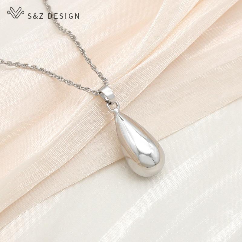 Mode Elegante Rose Gold Farbe Wasser Tropfen Metall Baumeln Ohrringe Anhänger Halskette Schmuck Sets Für Frauen Hochzeit Geschenk