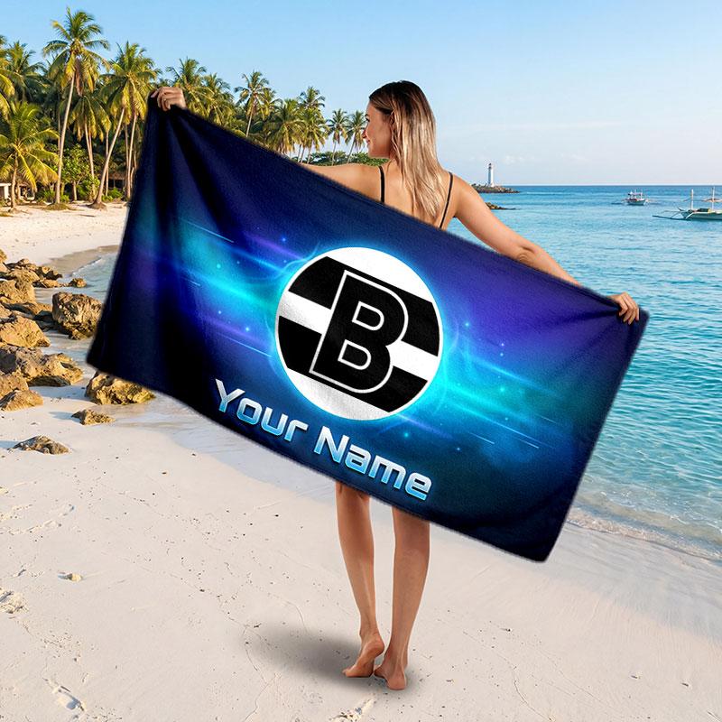 Borussia Mönchengladbach Custom Beach Towel, Personalized Name Text Print, Football Logo Soft Quick‑Dry Towel Holiday Gift