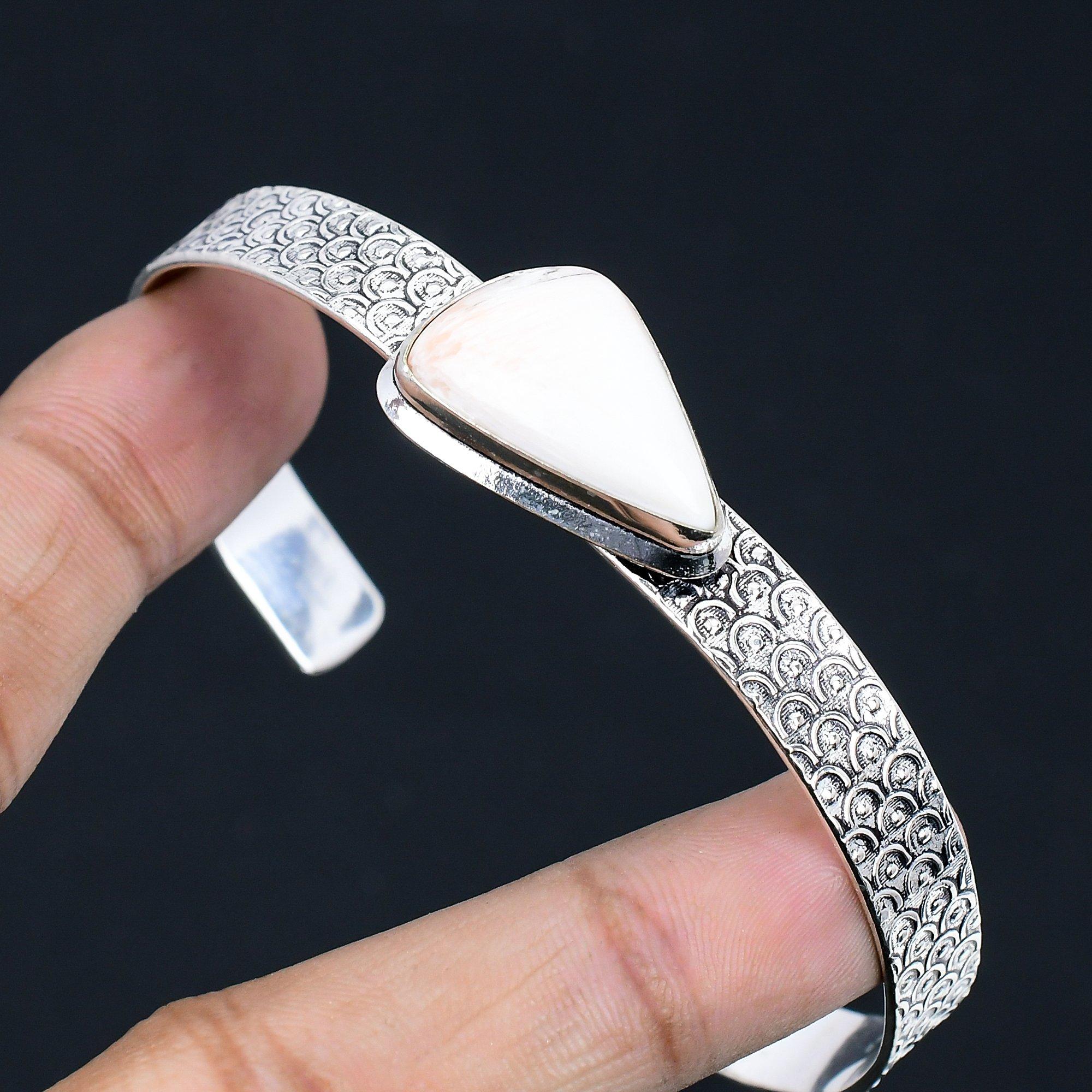 

Wedding Gift For Her 925 Silver Natural Scolecite Gemstone Bangle Adjustable Adjustable