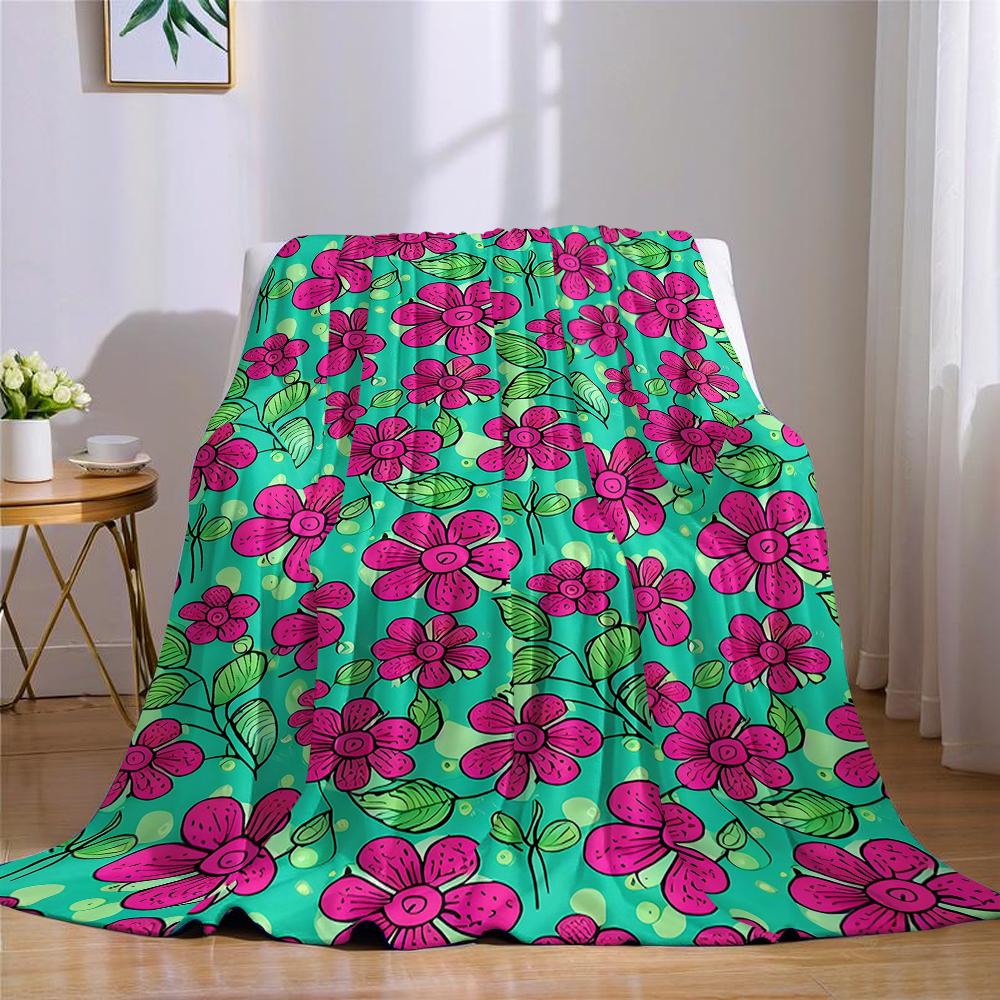 Neon Pink Floral Vine Flannel Blanket Warm Soft Halloween Christmas Couch Warm Cozy Decorative Decor Gift for All Season