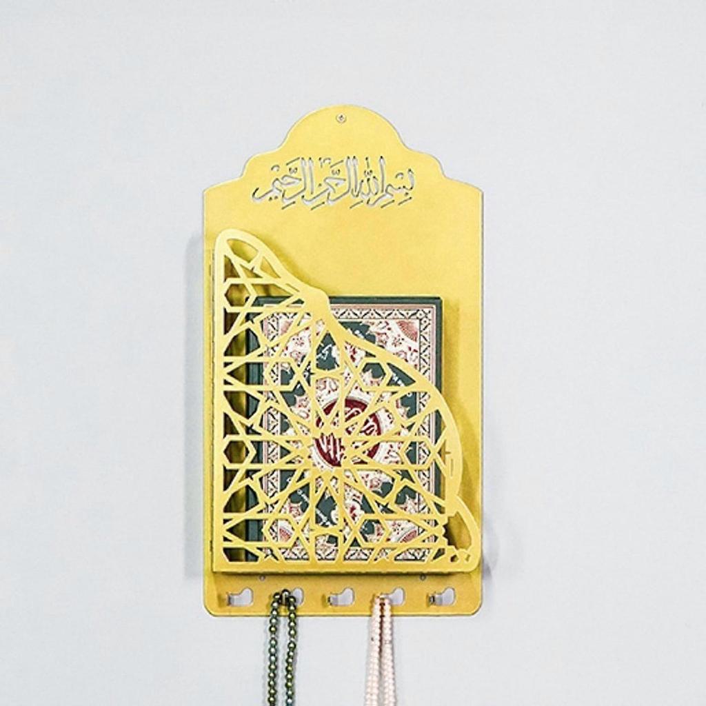 Arabic Festival Quran Wall Hanging Shelf Book Holder with Key Hanger Hook for Islamic Home and Mosque Wall Decoration