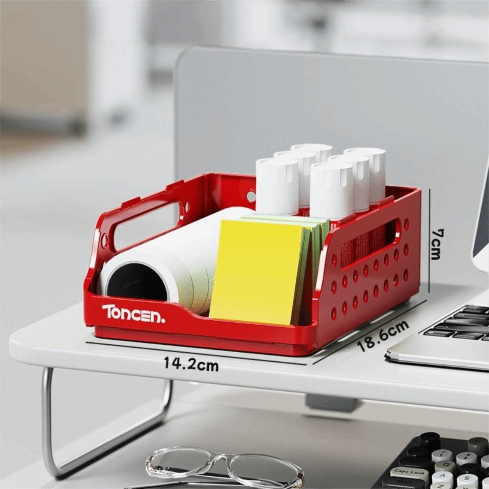 

Pegboard Foldable Desktop Bookshelf Plastic Drawer Organizer Desktop Storage Shelf Student Study Red-S