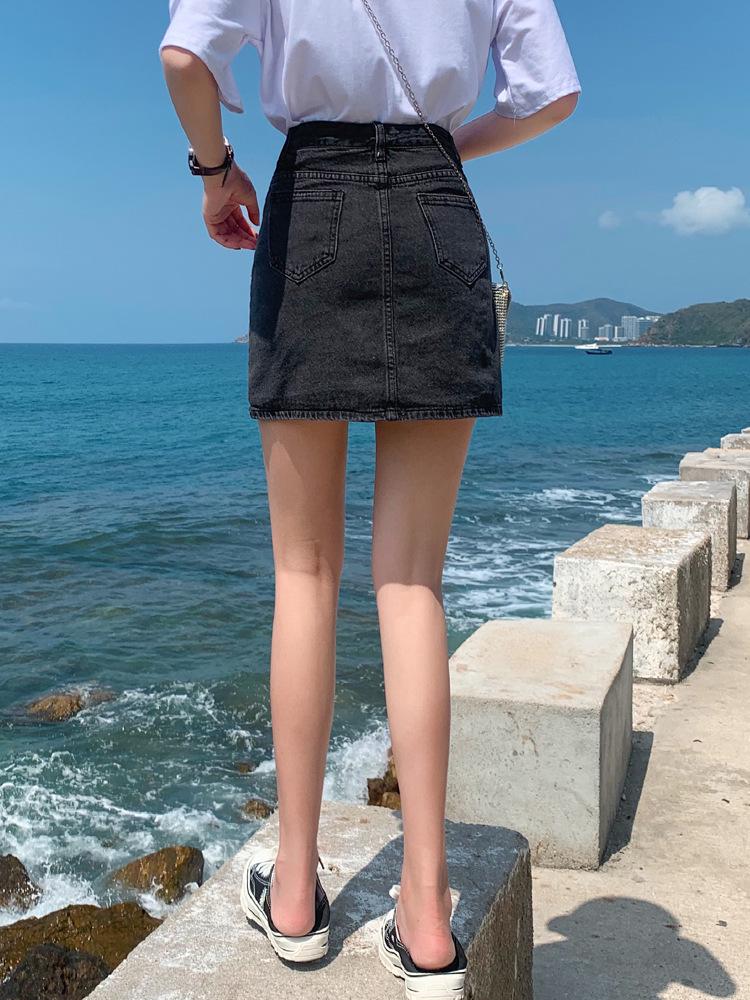 Women's Petite Black Denim A-line High Waist Slimming Skirt - Spring/Autumn 2021 Collection