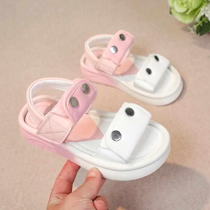 2024 Children Sandals for Girls Summer New Fashion Gradient Color Soft Comfortable Korean Style Anti-slippery Casual Beach Shoes