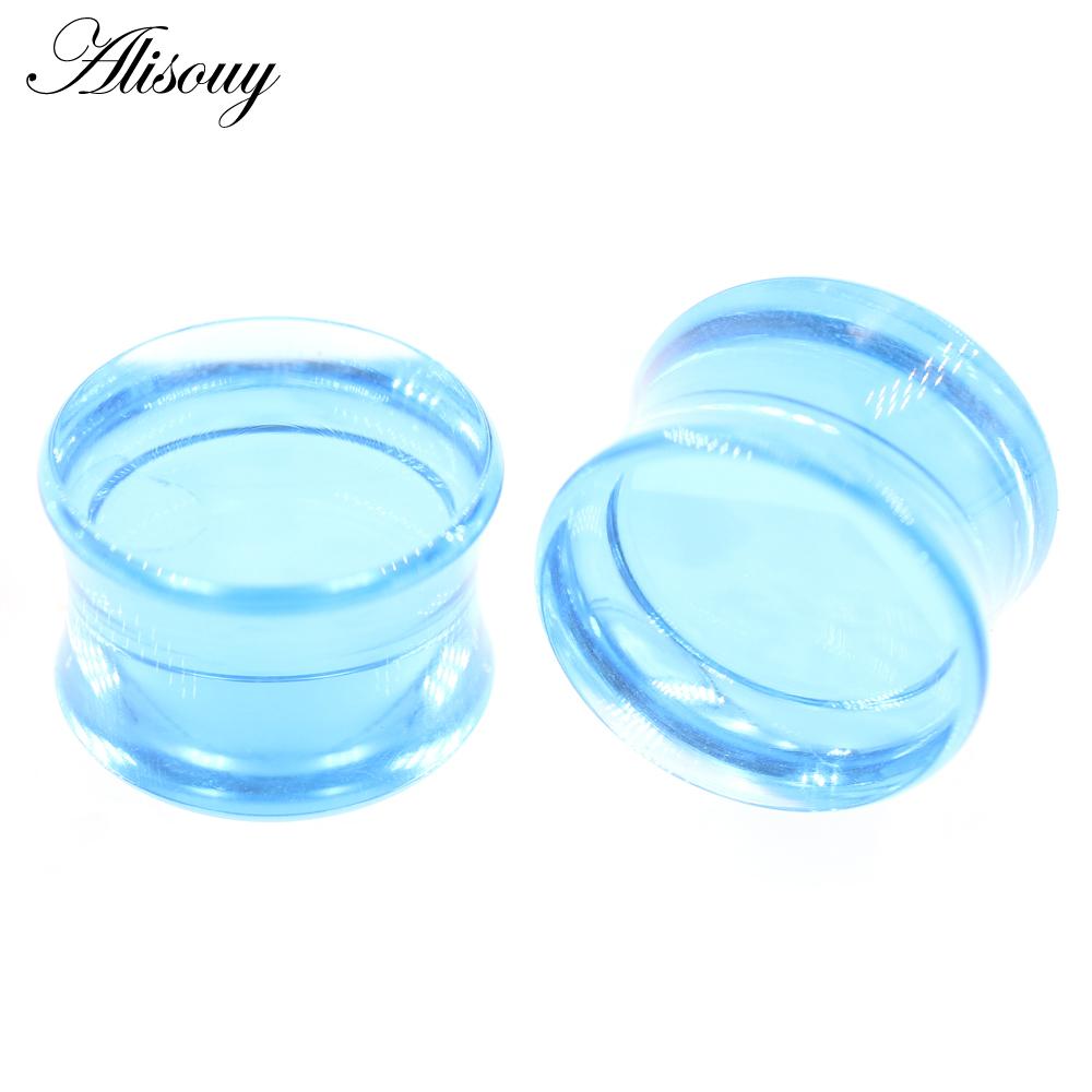 Alisouy 2 buc Acril Albastru Transparent Solid Dublu Evazat Tunel Ureche Plug Expander Extensor Ecartoare Cercei Piercing Bijuterii Corp