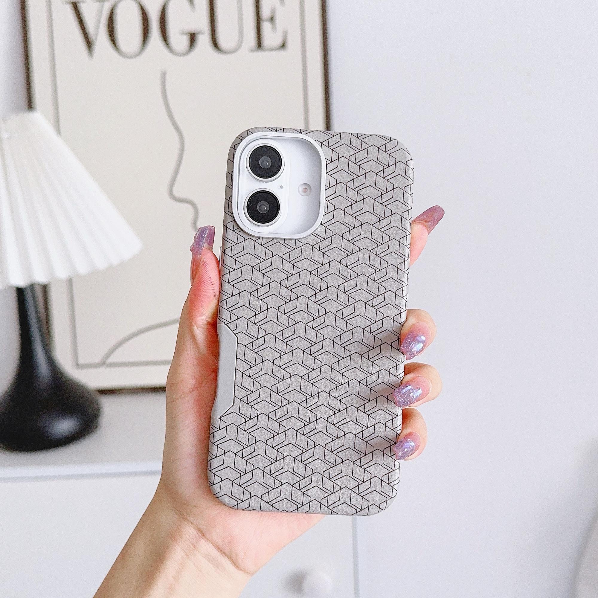 

For iPhone 16 Plus Case Compatible with MagSafe Anti-Drop PU+TPU Phone Cover Geometric Pattern Titanium Grey