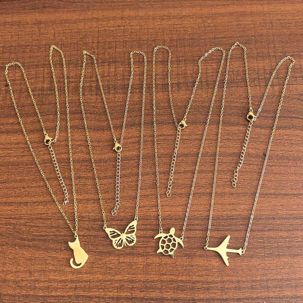 18K Gold Plated Stainless Steel Cute Cat Pendant Necklace for Women