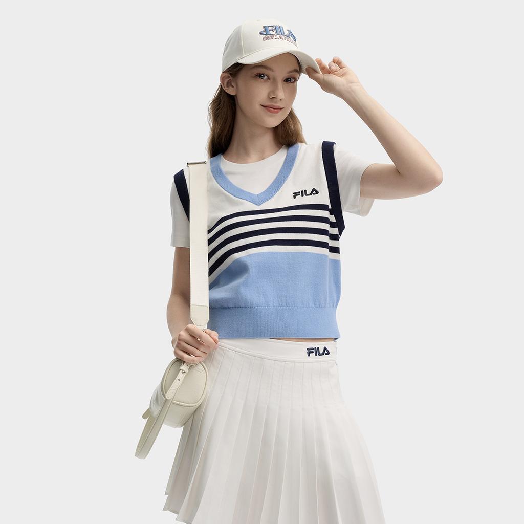 FILA Original Casual Comfortable Striped Simple Versatile T-Shirt Women tops Sky-Blue F11W439109FBU