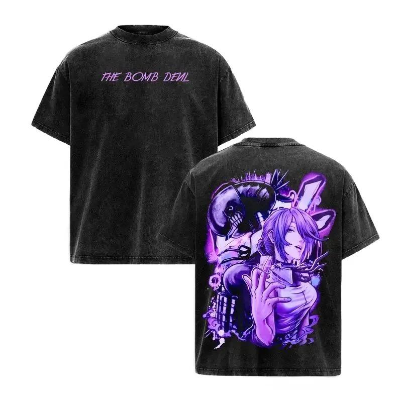 

Chainsaw Man Reze Anime T-shirt Vintage Washed Oversized T Shirt Men Clothing Summer Short Sleeve High Quality Cotton Tees Tops S чёрный