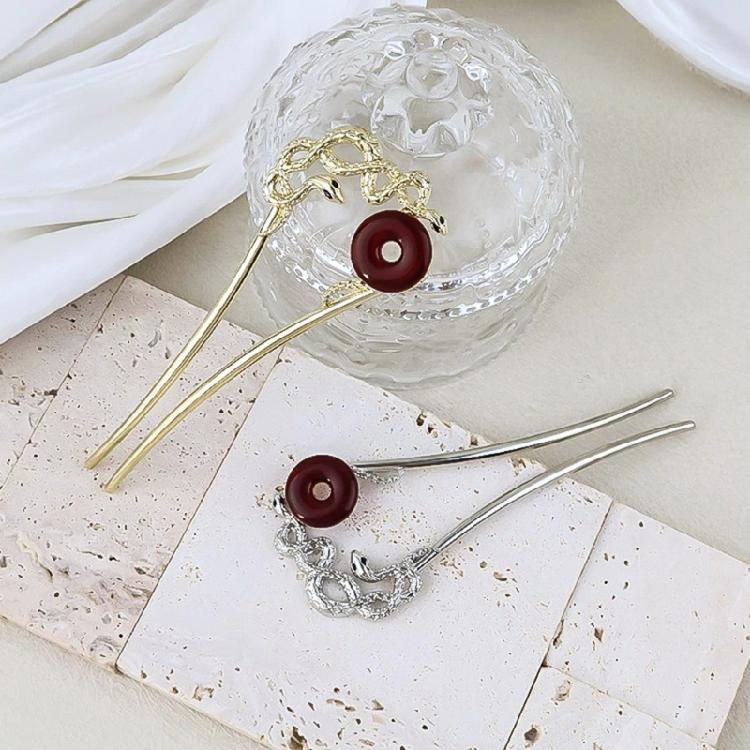 Exquisite Alloy Hair Stick Snake Hairpiece with Sparkling Snake for Evening Dinner Wear Photo Props