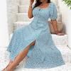 New large size women's clothing large size temperament thin split flower dress summer